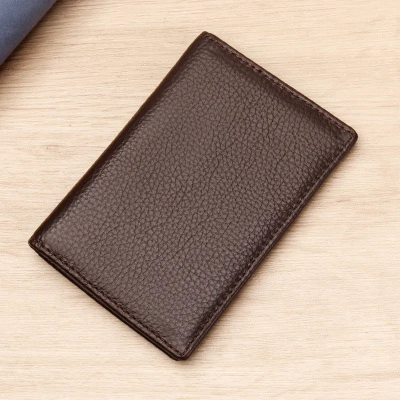 Genuine cowhide leather credit card holder in black or brown with urban simplicity styling