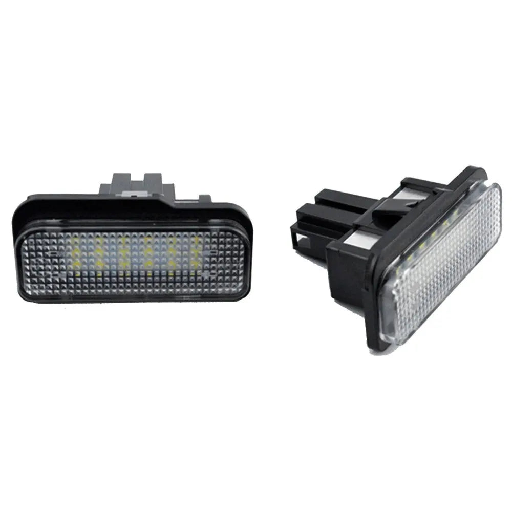 Mercedes-Benz LED number plate light unit with 18 white SMD LEDs, showing dimensions.