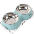 Round two-in-one dog bowl with straw in blue, green, and pink colours measuring 24.5 x 13.5 x 4.6 cm