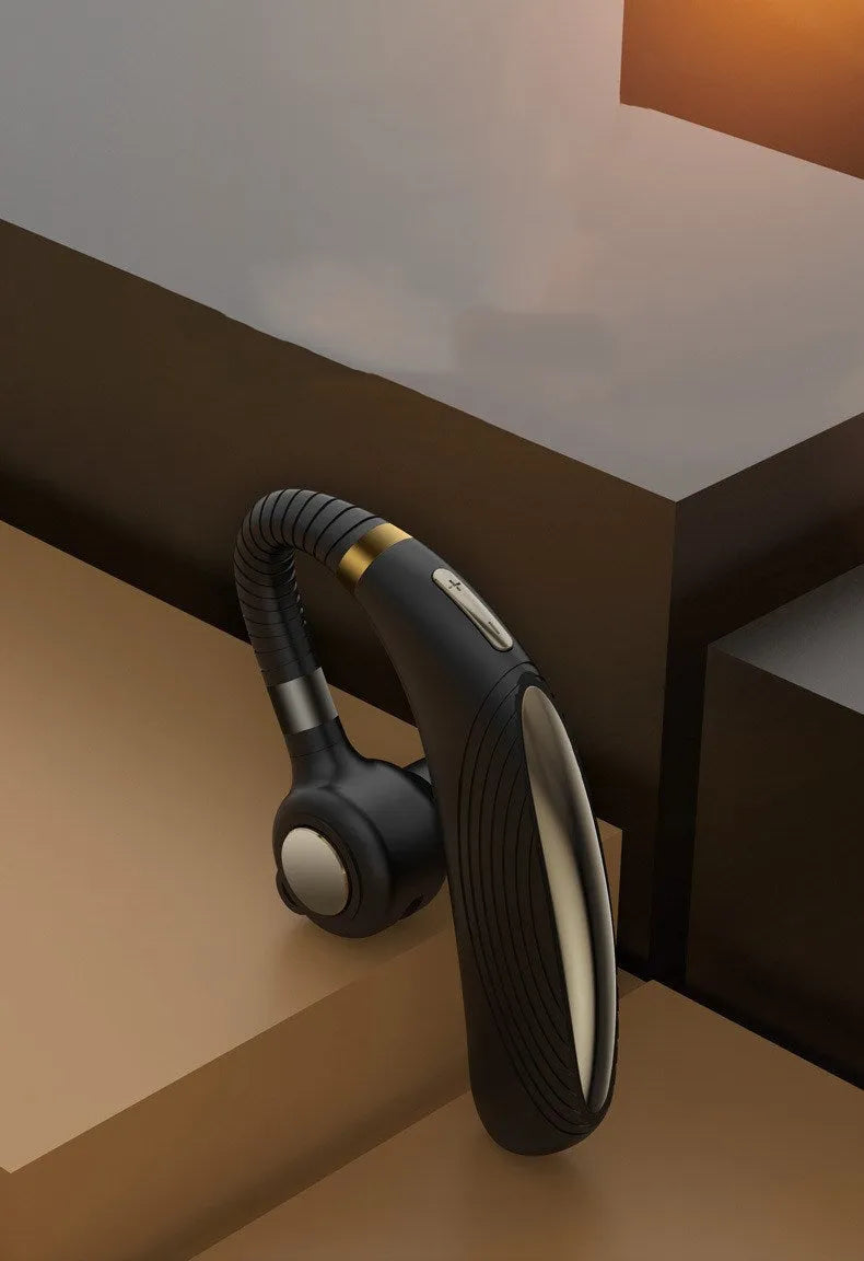 Wireless hanging ear Bluetooth headset in black with 24-hour talk time and 300mAh battery