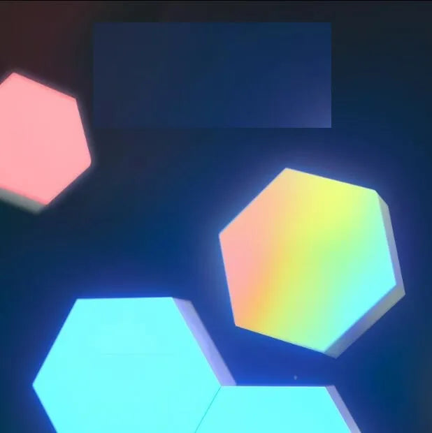 Smart home quantum lamp with controller and three colourful light blocks for indoor use