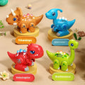 Magnetic assembly dinosaur toy in ABS, four model types with listed sizes from 15.5cm to 18cm, ages 3 plus