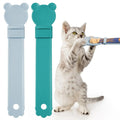 Plastic cat stick spoon feeder squeezer with bear head design in blue, pink or grey for cat paste treats