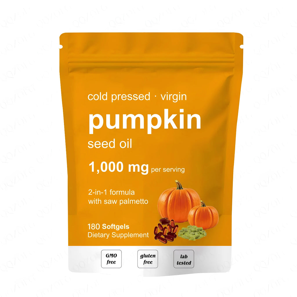 Pumpkin seed oil softgels with saw palmetto, 180 count bottle, oval 2 cm softgels, 60 servings
