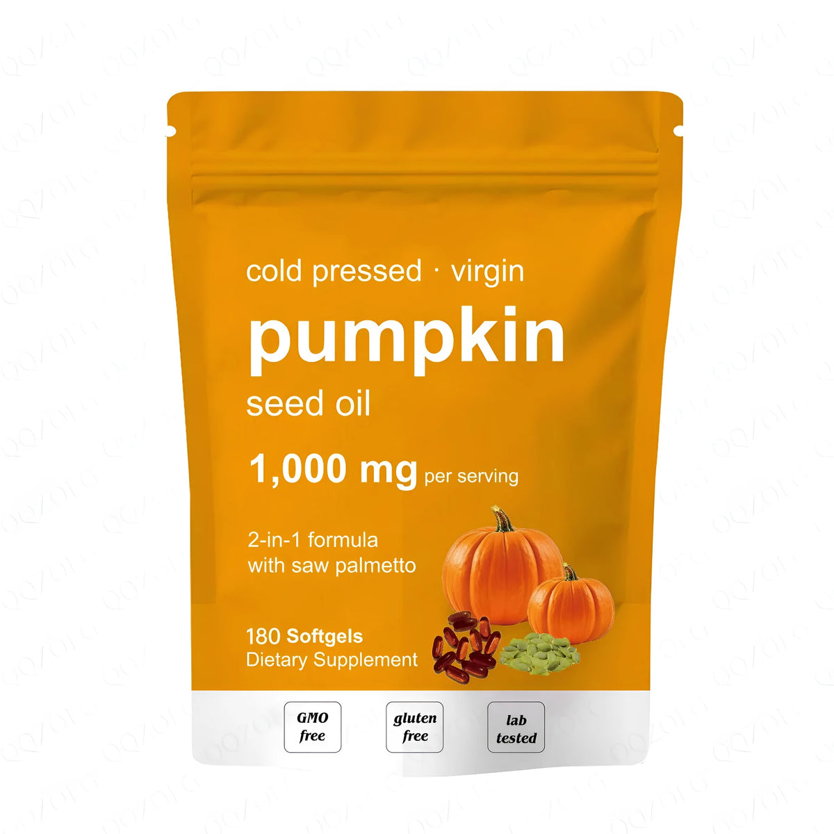 Pumpkin seed oil softgels with saw palmetto, 180 count bottle, oval 2 cm softgels, 60 servings