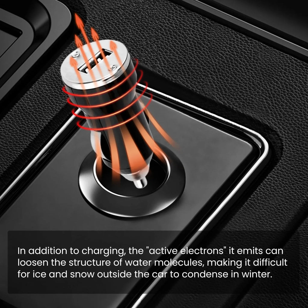 Black car snow deicer charger with built-in ice scraper showing compact 5.5 cm design
