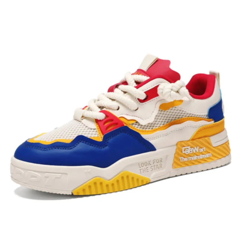 Men's low-top white board shoes with soft rubber sole and mesh lining