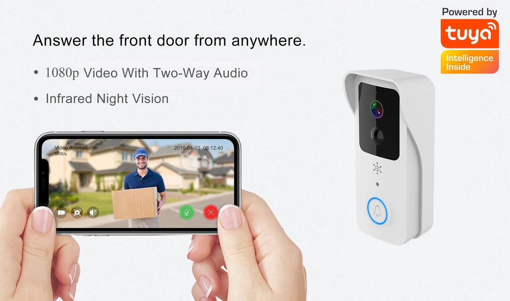 Black or white smart visual doorbell with waterproof intercom and HD camera.
