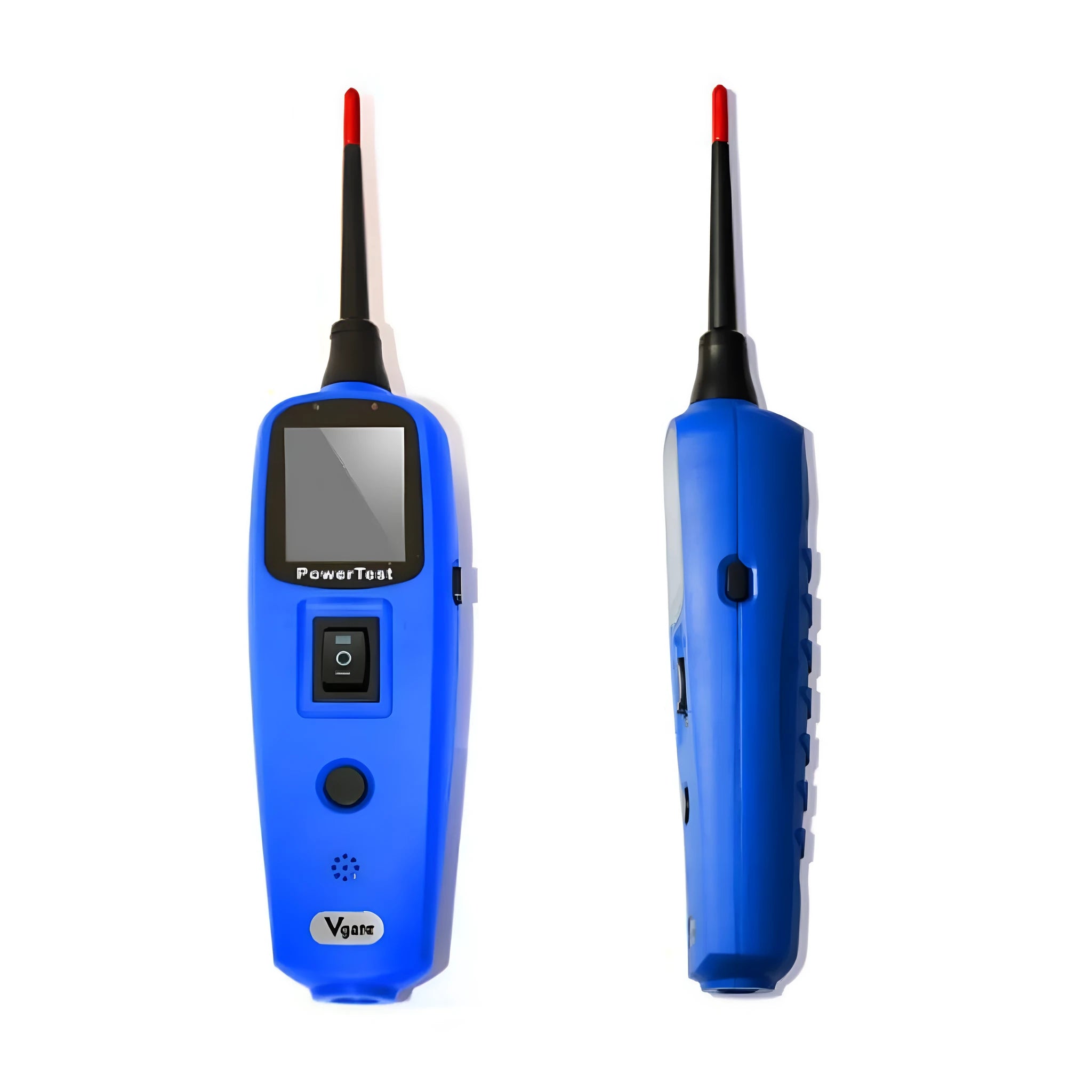 Blue automotive power circuit test pen with TFT colour display and complete diagnostic accessories