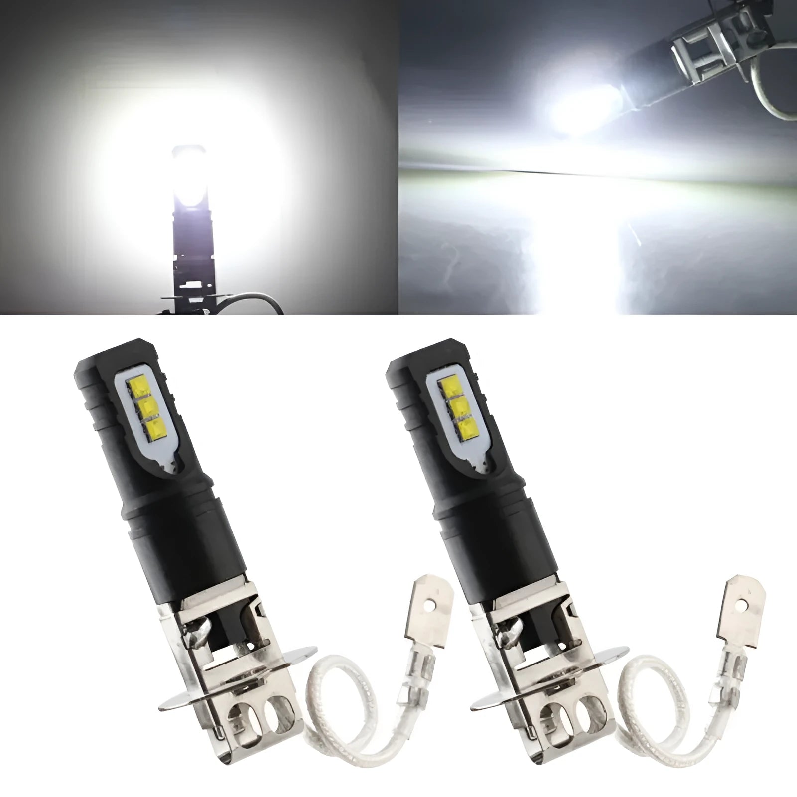 Aluminium alloy car fog light bulb with H1 H3 compatibility and 6500K white light output