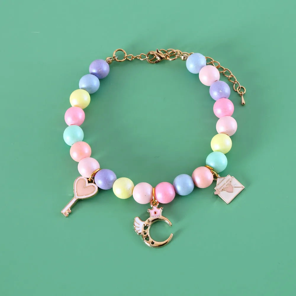 Macaron colour pet collar and bracelet set with resin crown and rabbit charms for small dogs and cats.