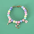 Macaron colour pet collar and bracelet set with resin crown and rabbit charms for small dogs and cats.