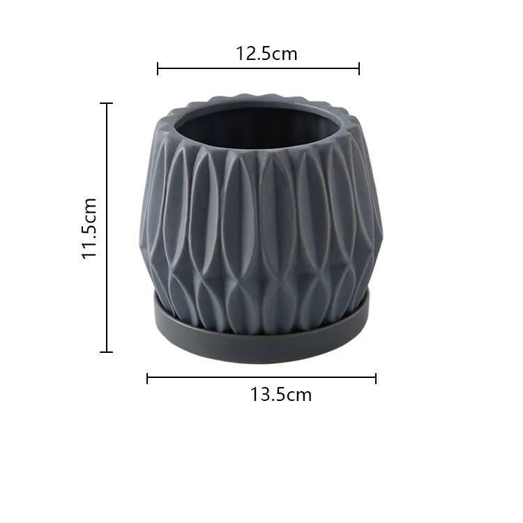 Grey ceramic tabletop flowerpot for plants with simple design and medium size