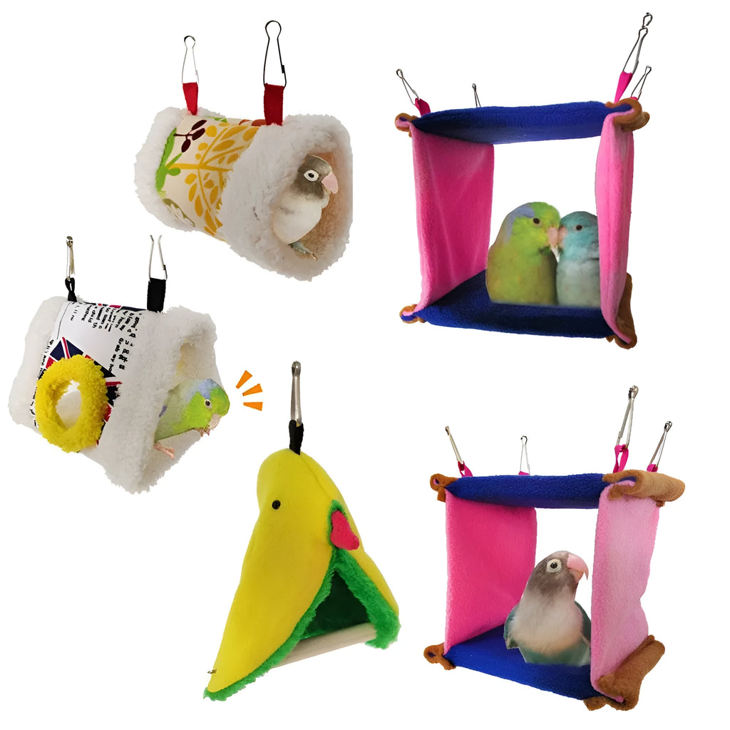 Soft fabric bird nest hammock for small pets with multiple shape options including cylinder and triangle