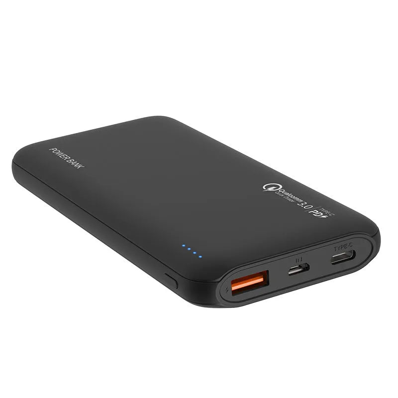 White 10000mAh portable mobile power supply with multi-U port output, plastic shell, 138x68x16mm
