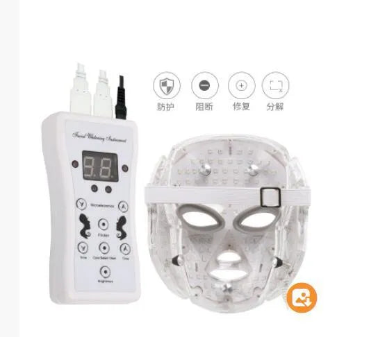 LED light therapy face mask with ABS construction, white, microcurrent massage function