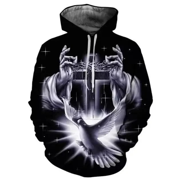Men's hooded 3D digital printing sweater loose fit polyester long sleeve pullover Asian sizes S-5XL multiple colours