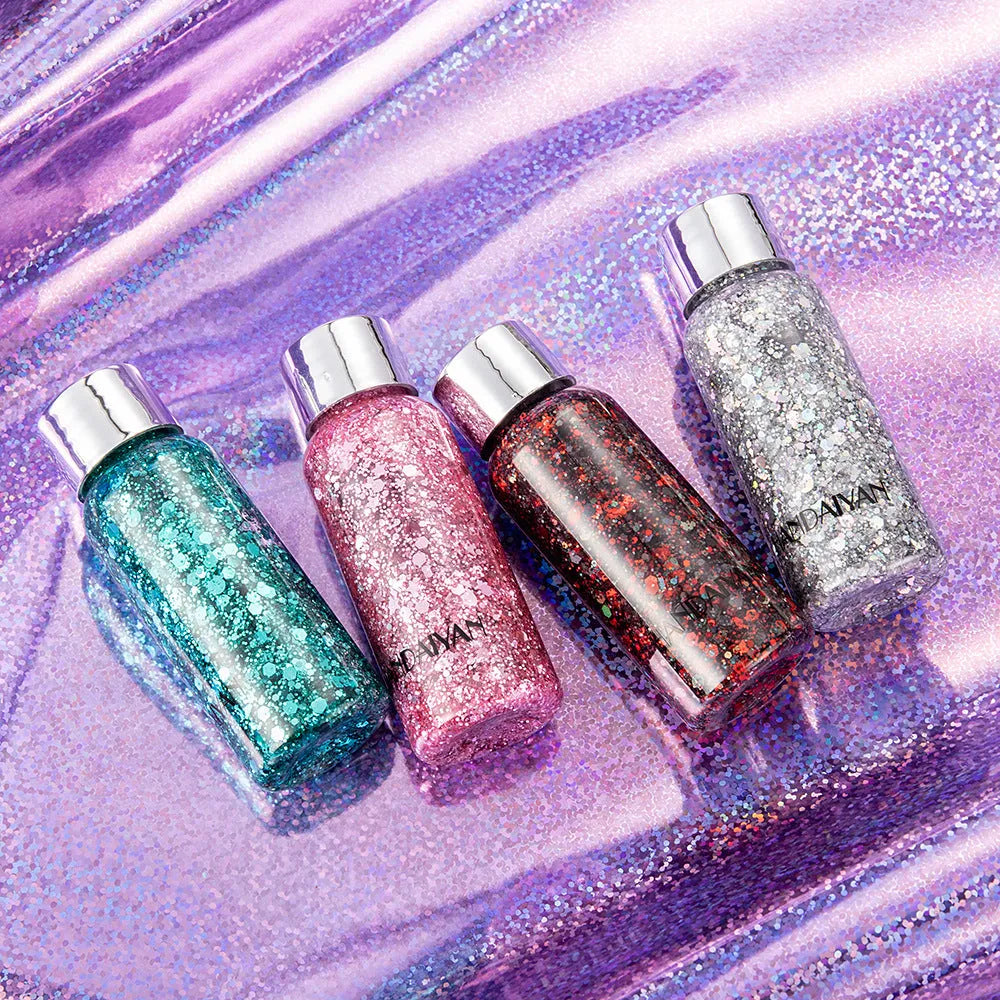 Glitter body gel jar 30g with chunky sequins and laser colour shift on a white background