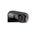 S8 Black portable Bluetooth speaker with extra bass and a digital clock display on its front.