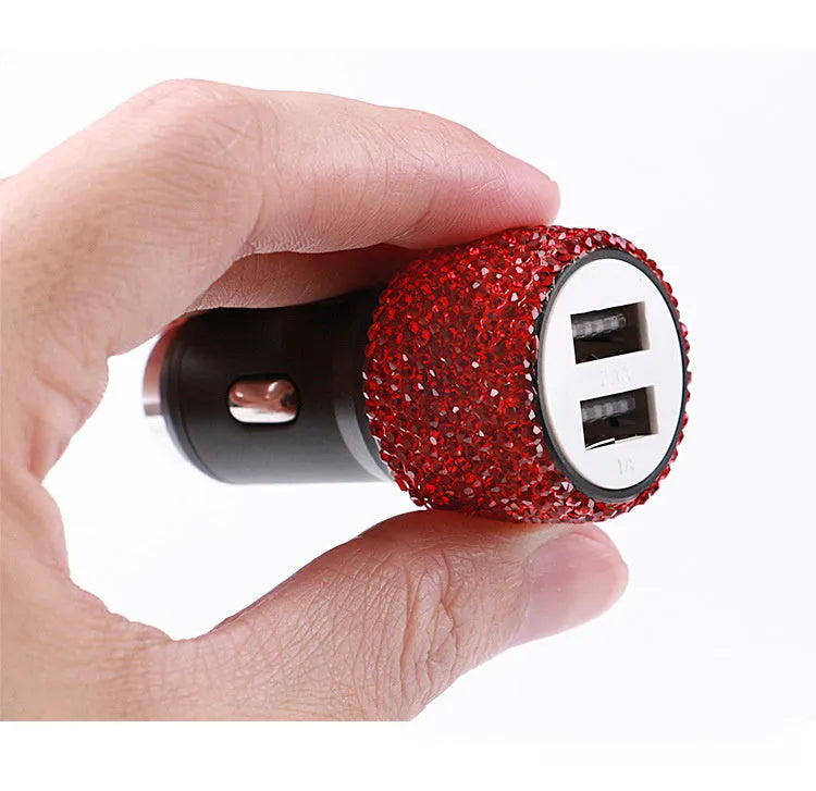 Diamond-textured car USB charger with two ports for vehicle cigarette lighter socket