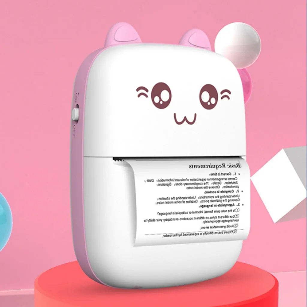 Portable A6 mini Bluetooth thermal printer with 200dpi resolution, 1000mAh battery, in pink plastic casing