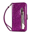 PU leather zipper wallet phone case for iPhone shown in multiple colour options.