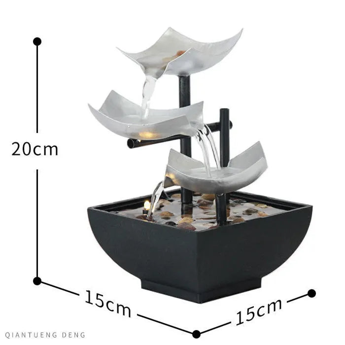 Handmade modern minimalist desktop flowing water fountain ornament in JR001 colour with alloy and plastic construction.