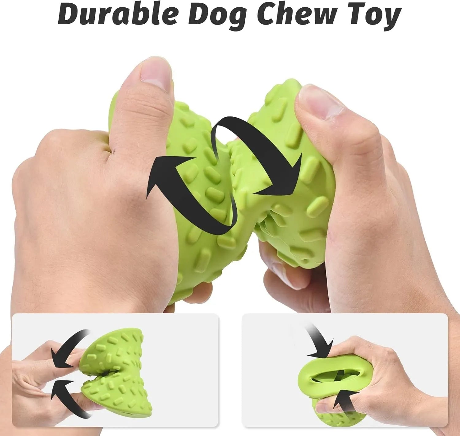 Blue natural rubber dog chew toy with hollow centre and treat leakage holes.