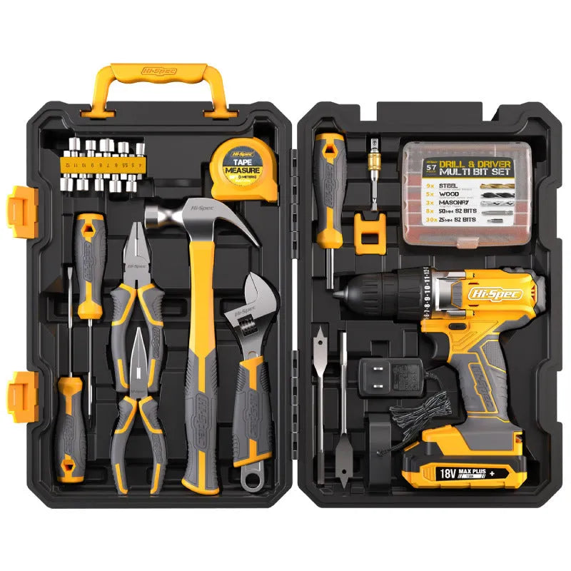 82-piece grey yellow tool kit for furniture installation with chrome-vanadium steel tools