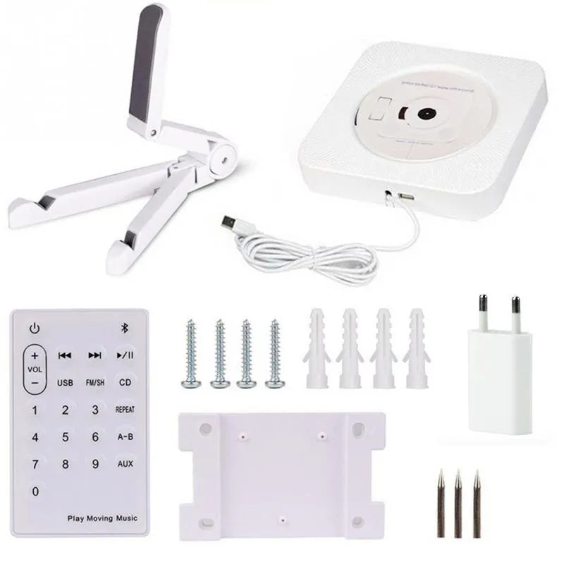 Compact portable CD player with Bluetooth and USB, 18.9cm square, ABS housing, remote control included