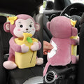 Plush car tissue box and rubbish bin combination in cute animal design for vehicle centre console