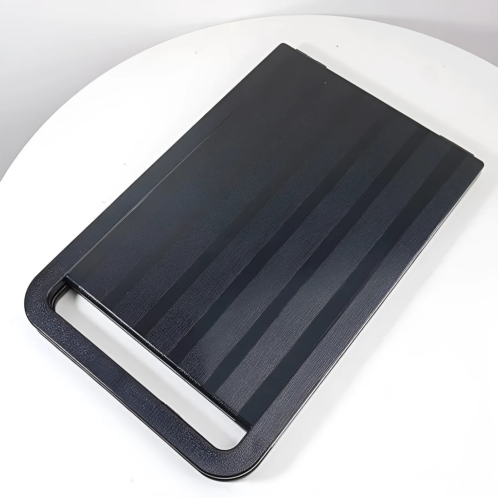 Double large folding hairdressing rearview mirror in black with HD double-sided reflective surface on a table