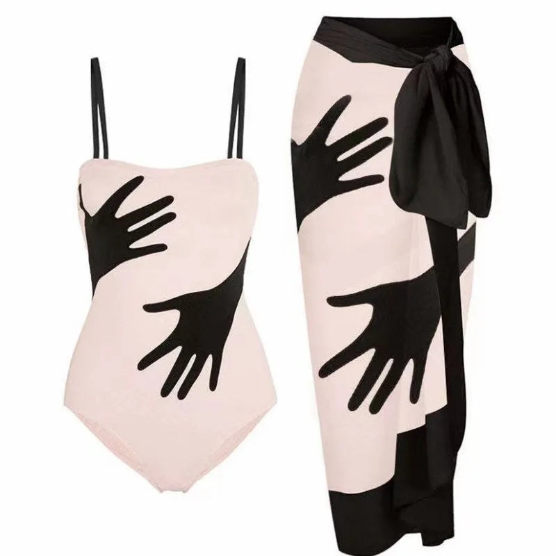 Women's one-piece beach bikini swimsuit with gauze skirt cover-up