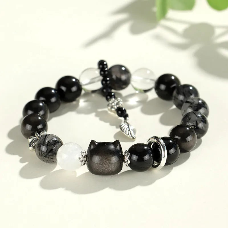 Silver Stone Fox Crystal Beaded Bracelet with diamond-shaped beads and electroplated finish