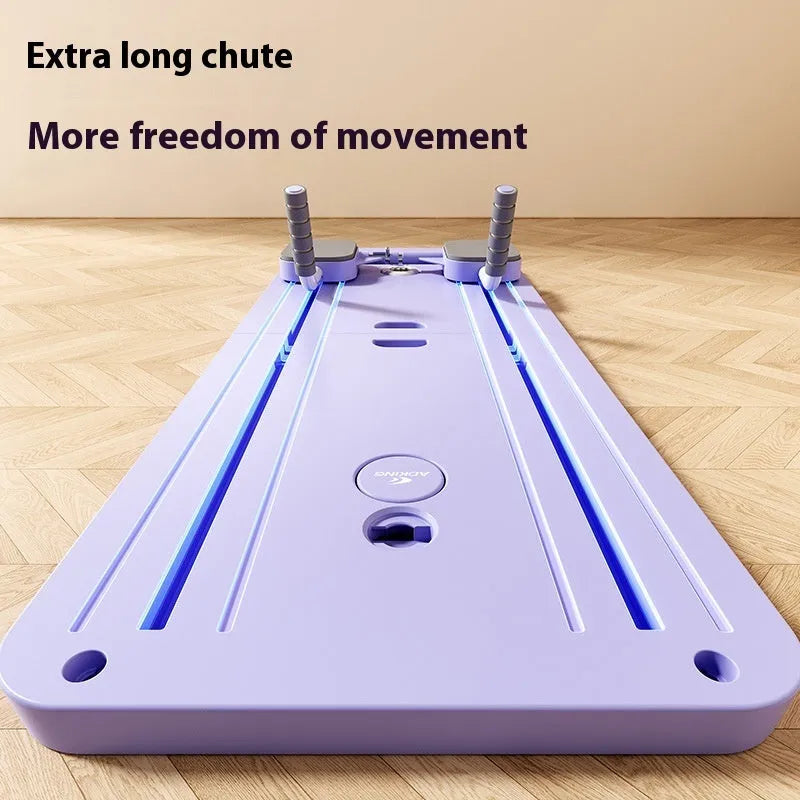 Standard purple PP plastic fitness board with integrated automatic rebound abdominal wheel.