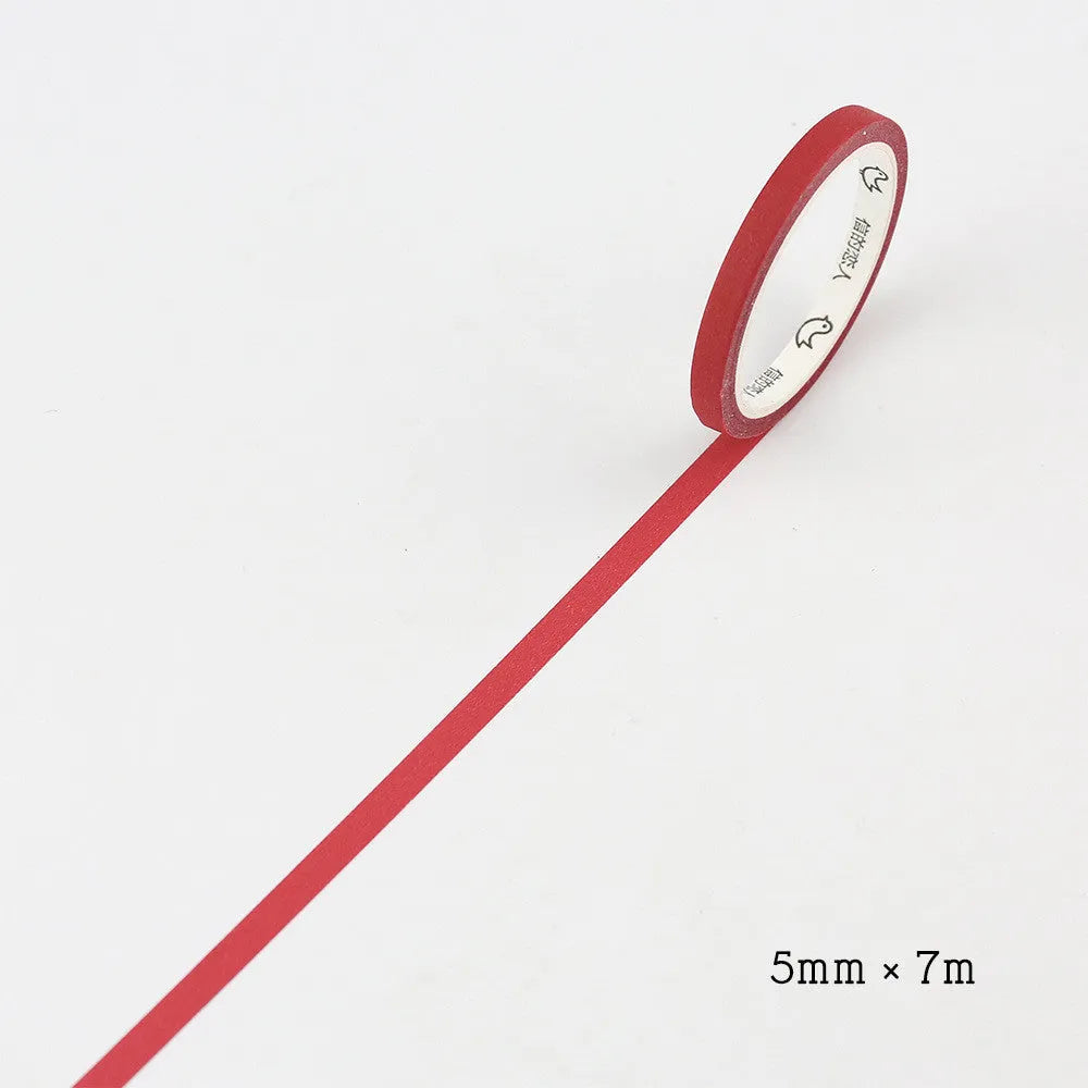 Roll of solid colour paper tape in 5mm width, shown in crimson and deep purple options