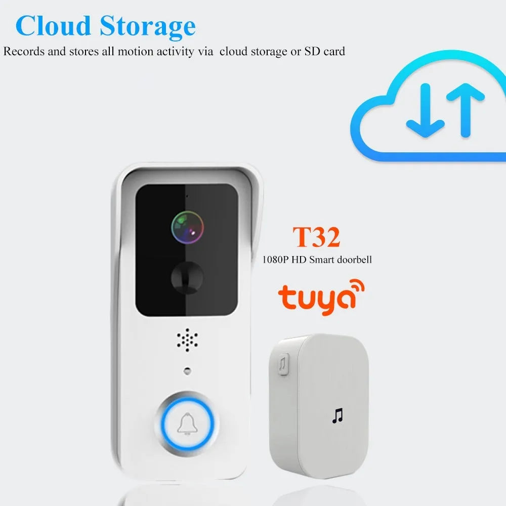 Black or white smart visual doorbell with waterproof intercom and HD camera.