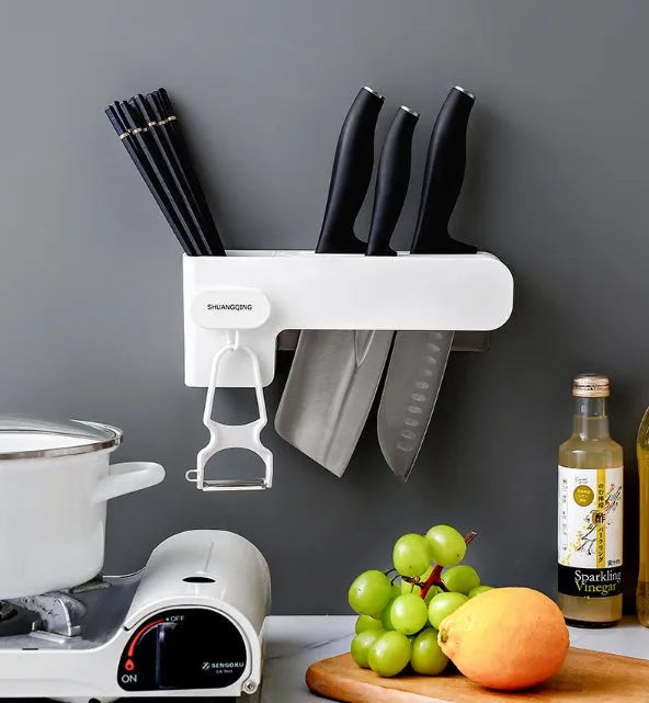 White plastic kitchen knife rack with 26cm height for countertop organisation