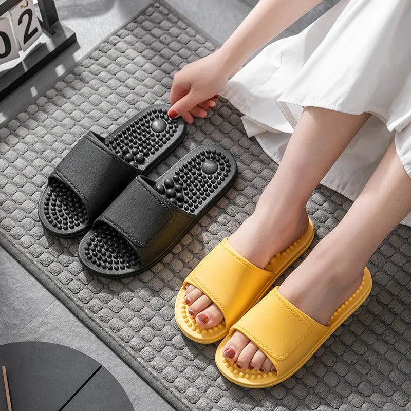Non-slip soft bottom PVC slippers with massage nubs, available in multiple colours for men and women