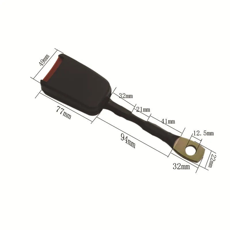 Car seat belt safety buckle with 20cm long steel wire lock for 21cm wide vehicle sockets.