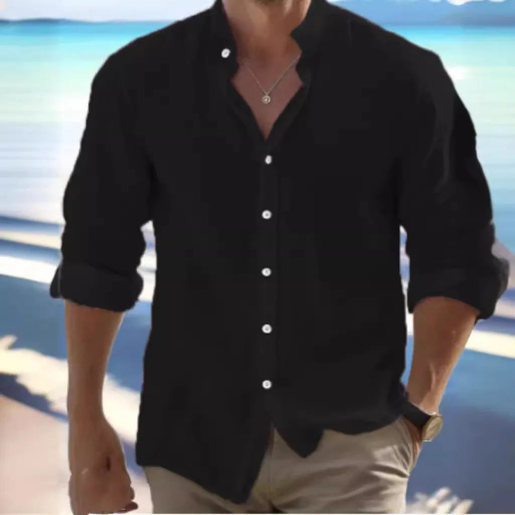 Men's light grey long-staple cotton pullover shirt for summer casual wear.