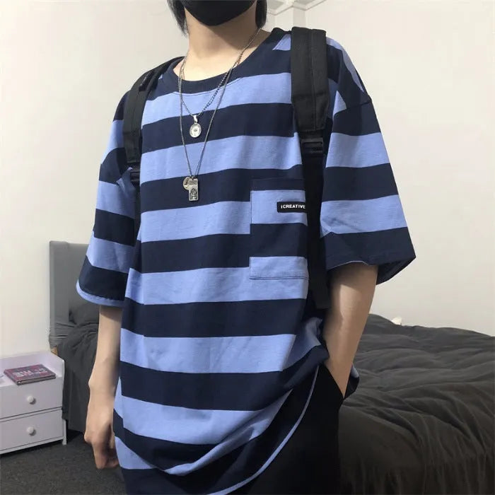 Striped short sleeve t-shirt in blue and yellow colours