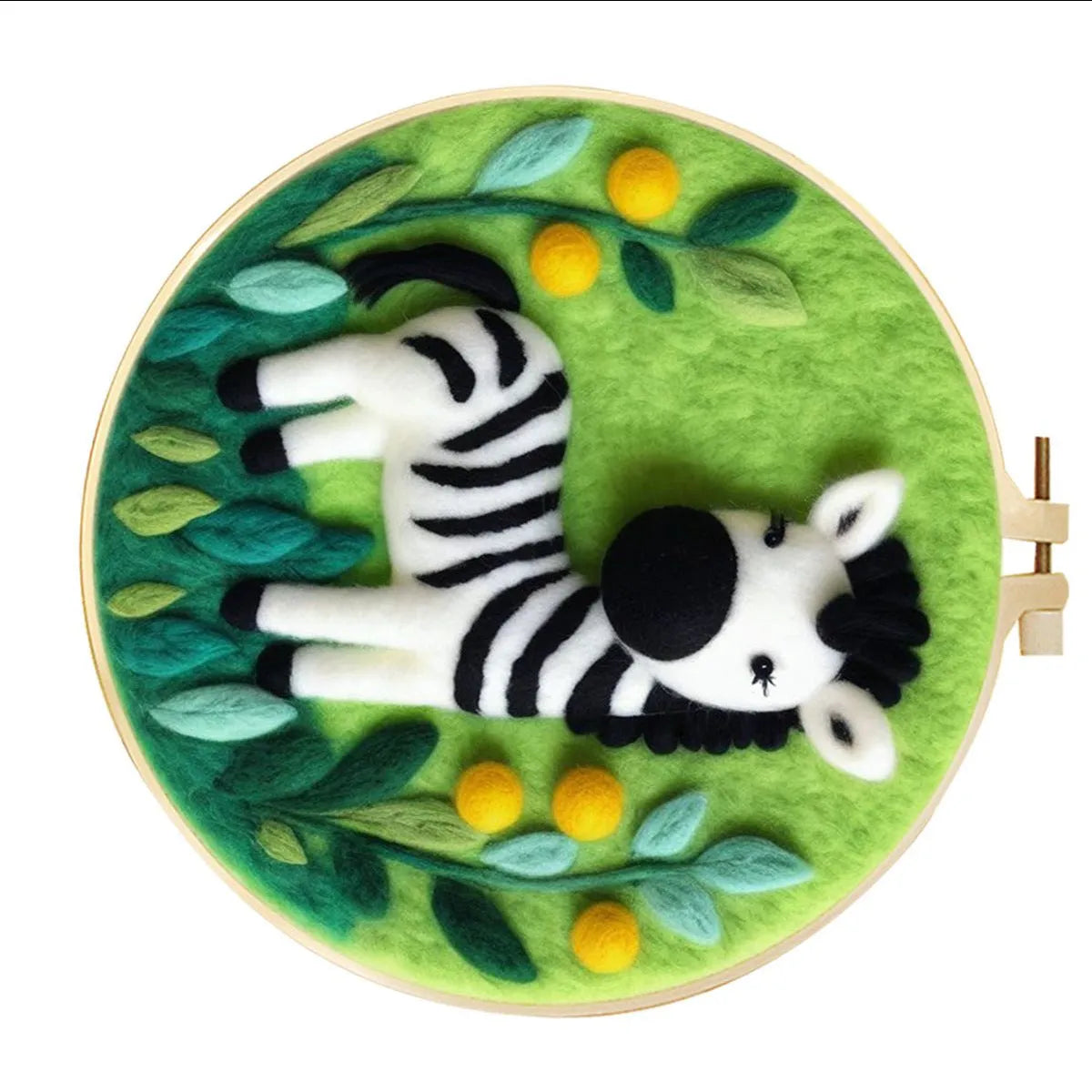Round linen embroidery frame with wool felt floral decoration kit for three-dimensional wall art