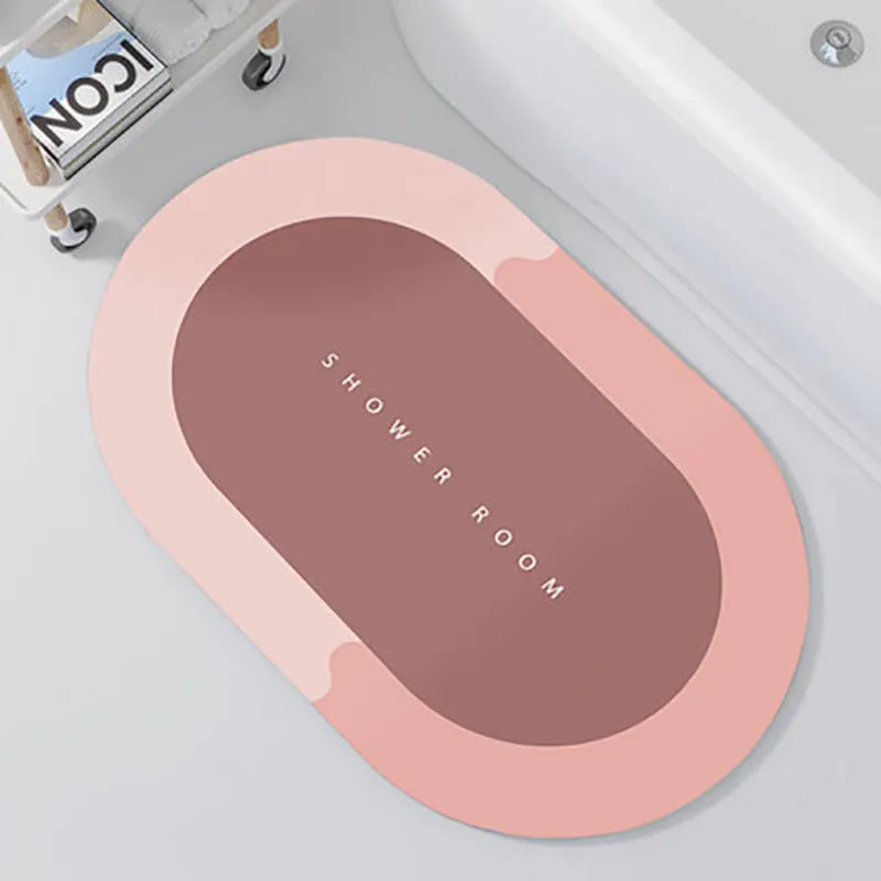 Bathroom absorbent floor mat with natural rubber backing in blue colour