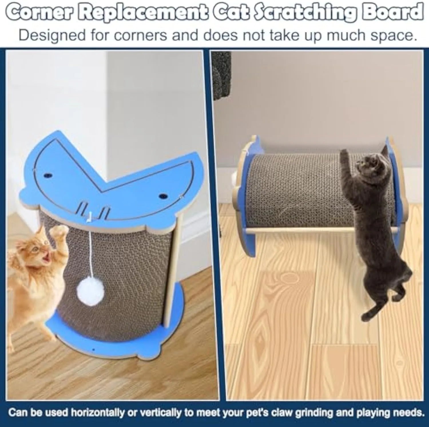 Corner cardboard cat scratching pad with hanging ball for wall mounting