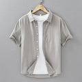 Summer menswear casual short-sleeved cotton shirt in loose cardigan style, white, pure cotton