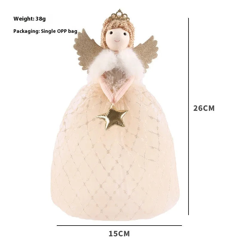 Angel girl doll ornament in non-woven fabric, 26 x 15 cm, shown in gold and light gray for festive hanging display