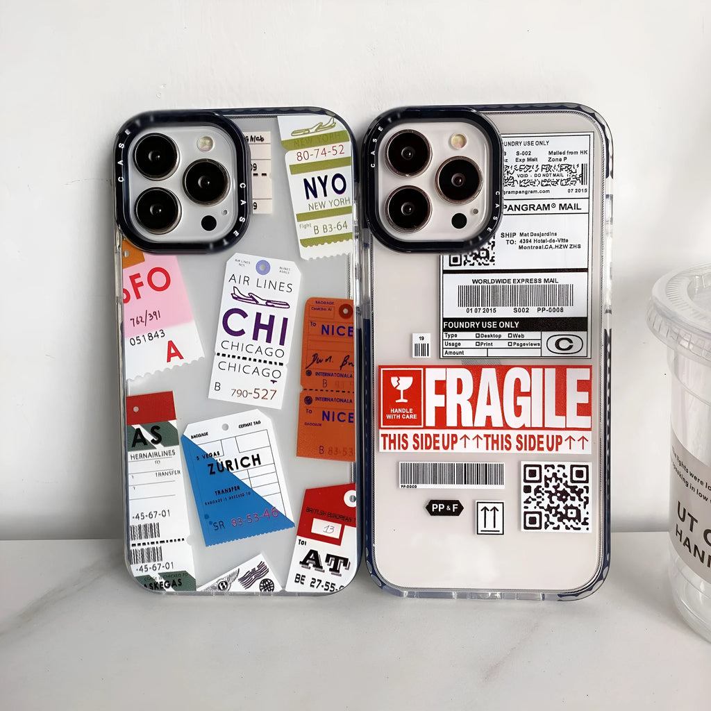 Travel ticket label transparent TPU phone case for Apple iPhone, anti-drop protective cover with coloured painting design