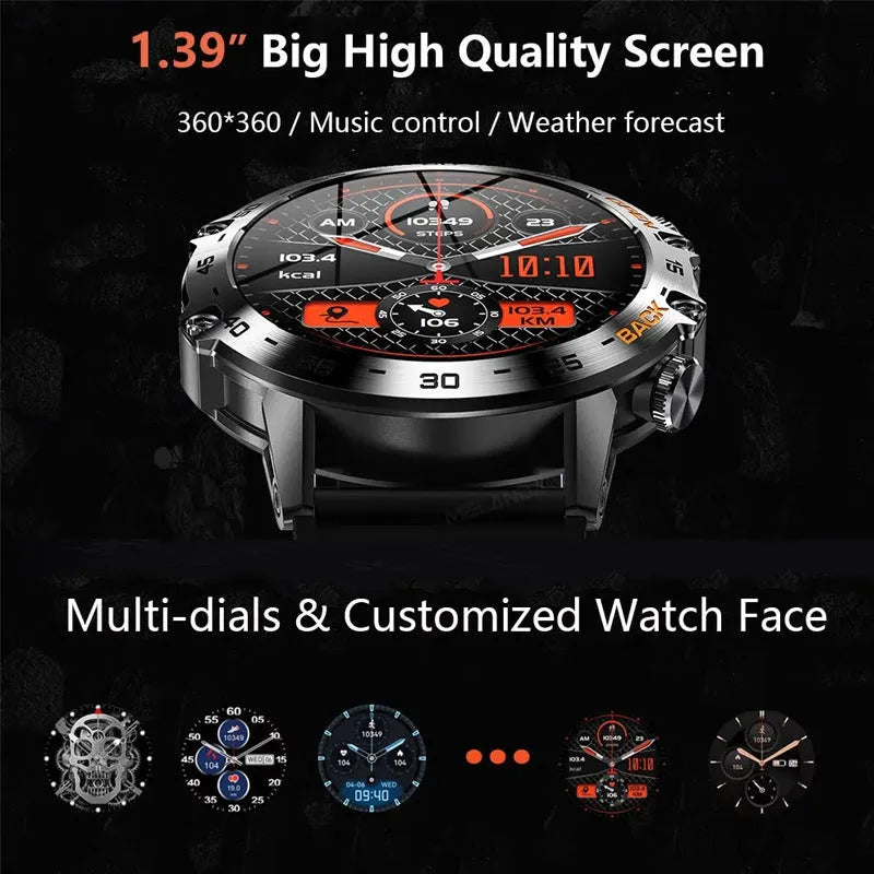 Bluetooth calling smart watch with touch screen displaying health metrics