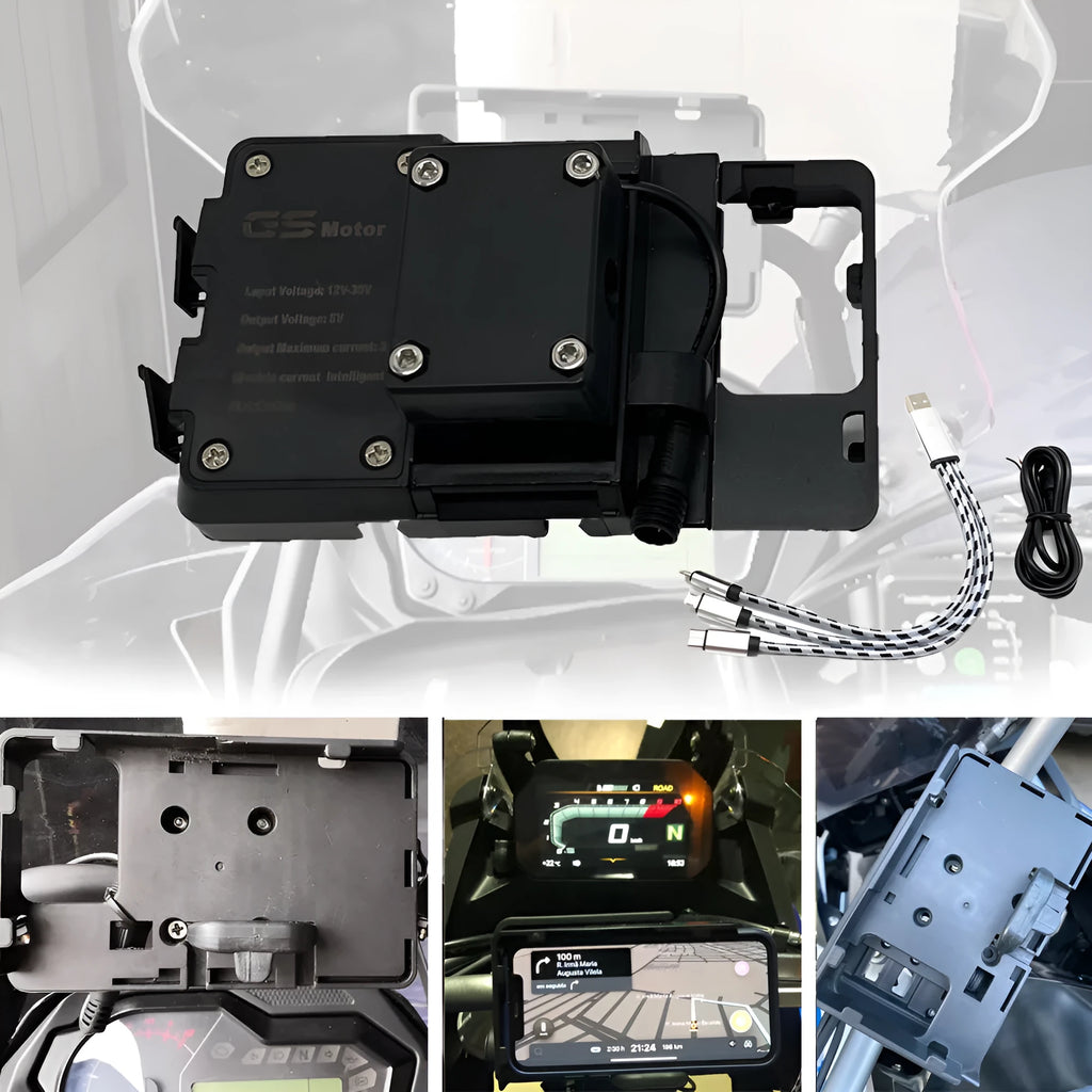 Black ABS plastic navigation bracket for BMW R1200GS and R1250GS motorcycles